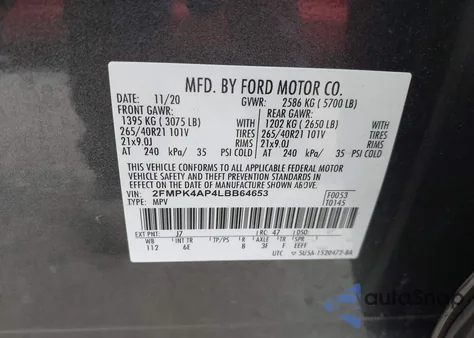 2020 Ford Edge St из США, поврежденный, VIN 2FMPK4AP4LBB64653